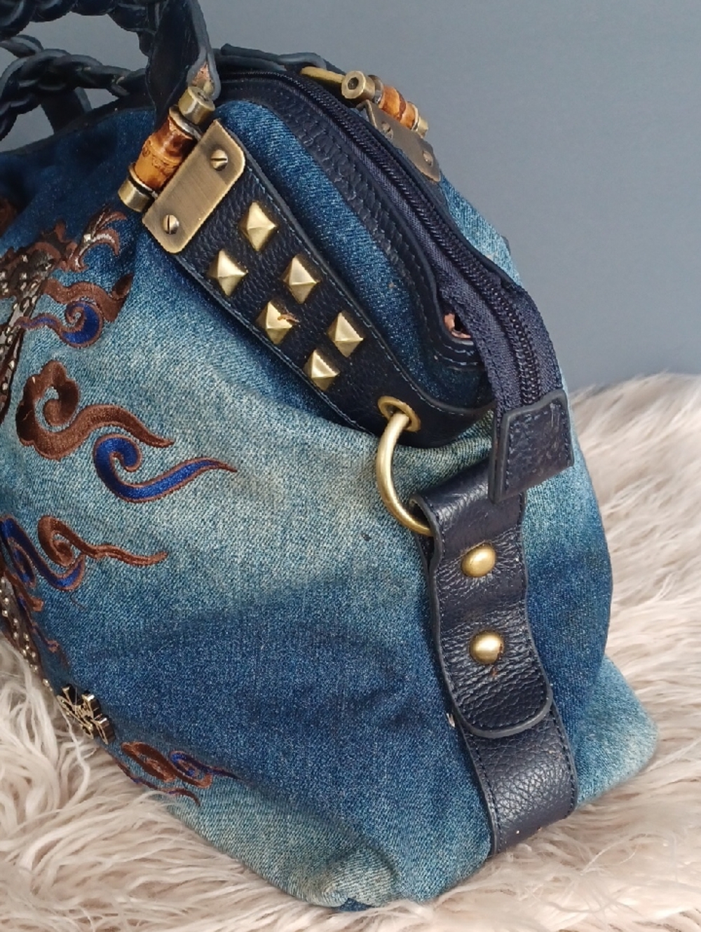 Y2K Denim Dragon Large Tote - Picture 4 of 16